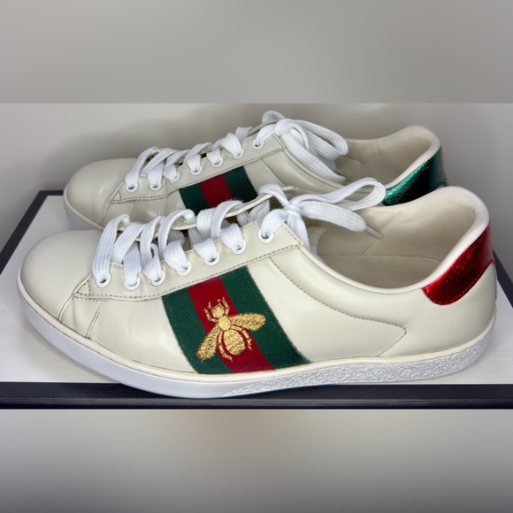 GUCCI Men's Ace White Leather Bee Embroidered Sneaker - Picture 2 of 11